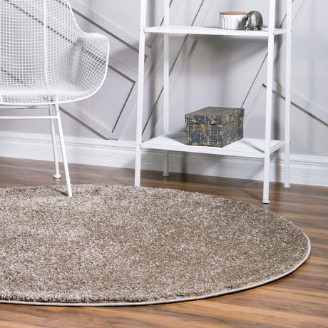 Khaki 5' 1 x 5' 1 Soft Solid Shag Round Area Rug Thick Soft Touch Fluffy & Plush Shaggy Pile