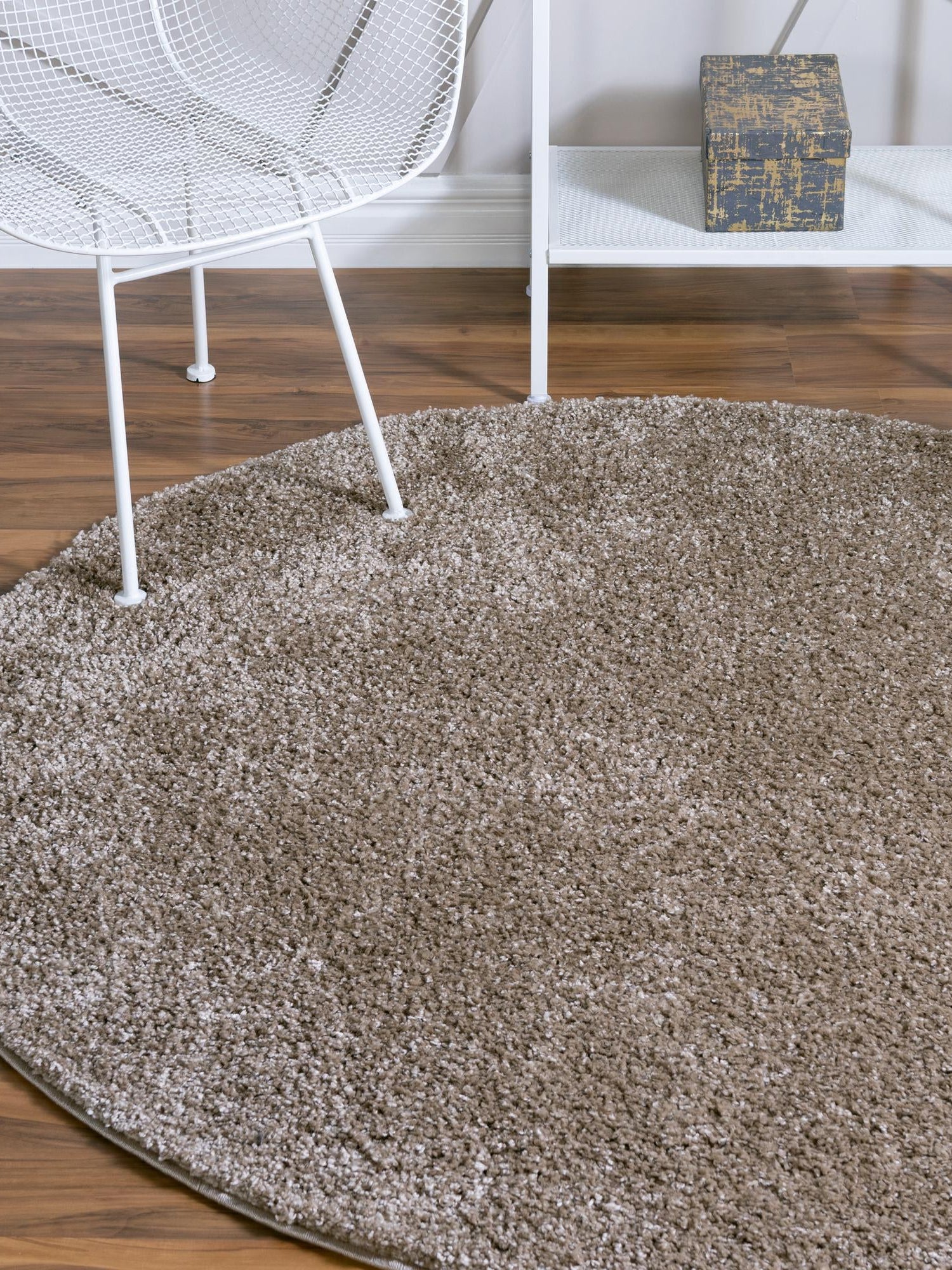 Khaki 4' 1 x 4' 1 Soft Solid Shag Round Area Rug Thick Soft Touch Fluffy & Plush Shaggy Pile 100% Polypropylene Minimalist Carpet for Modern Home Interiors for Sale at Rug Engine