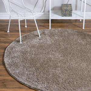 Khaki 5' 1 x 5' 1 Soft Solid Shag Round Area Rug Thick Soft Touch Fluffy & Plush Shaggy Pile