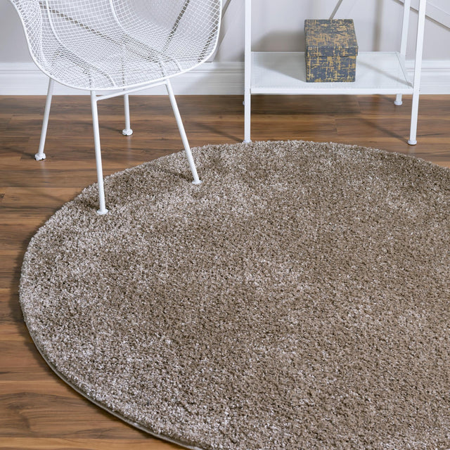 Khaki 5' 1 x 5' 1 Soft Solid Shag Round Area Rug Thick Soft Touch Fluffy & Plush Shaggy Pile