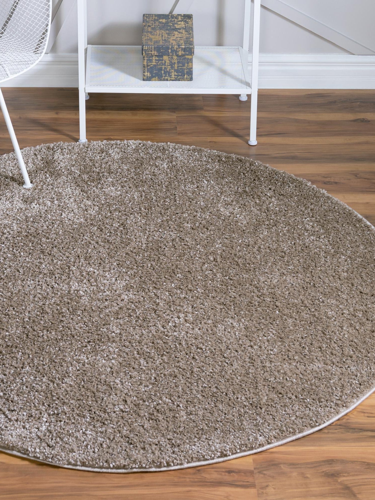 Khaki 5' 1 x 5' 1 Soft Solid Shag Round Area Rug Thick Soft Touch Fluffy & Plush Shaggy Pile 100% Polypropylene Minimalist Carpet for Modern Home Interiors for Sale at Rug Engine