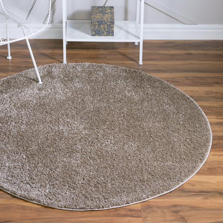 Khaki 5' 1 x 5' 1 Soft Solid Shag Round Area Rug Thick Soft Touch Fluffy & Plush Shaggy Pile 100% Polypropylene Minimalist Carpet for Modern Home Interiors for Sale at Rug Engine