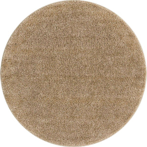 Khaki 5' 1 x 5' 1 Soft Solid Shag Round Area Rug Thick Soft Touch Fluffy & Plush Shaggy Pile