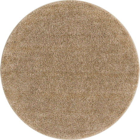 Khaki 5' 1 x 5' 1 Soft Solid Shag Round Area Rug Thick Soft Touch Fluffy & Plush Shaggy Pile