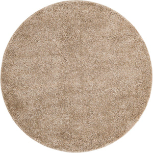 Khaki 6' 1 x 6' 1 Soft Solid Shag Round Area Rug Thick Soft Touch Fluffy & Plush Shaggy Pile