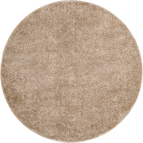 Khaki 6' 1 x 6' 1 Soft Solid Shag Round Area Rug Thick Soft Touch Fluffy & Plush Shaggy Pile