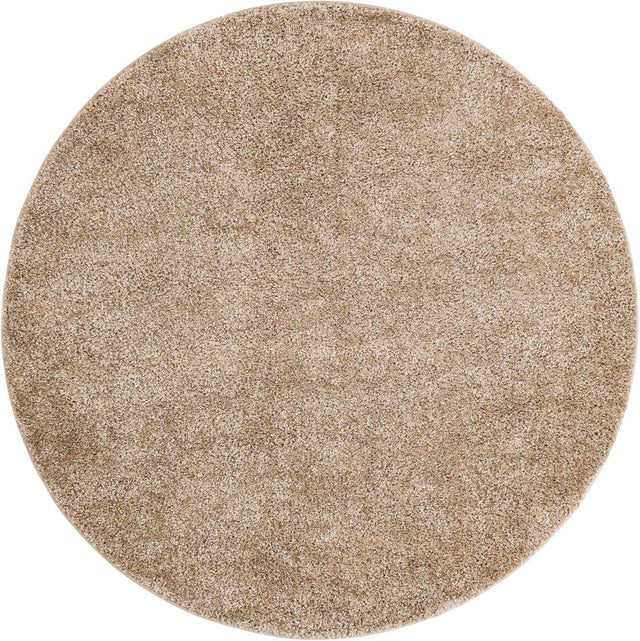 Khaki 6' 1 x 6' 1 Soft Solid Shag Round Area Rug Thick Soft Touch Fluffy & Plush Shaggy Pile
