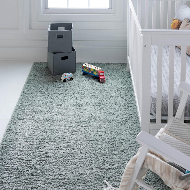 Sage Green 7' 1 x 10' Soft Solid Shag Rectangle Area Rug Thick Soft Touch Fluffy & Plush Shaggy Pile
