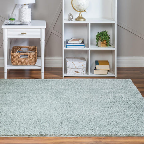 Sage Green 4' 1 x 4' 1 Soft Solid Shag Square Area Rug Thick Soft Touch Fluffy & Plush Shaggy Pile