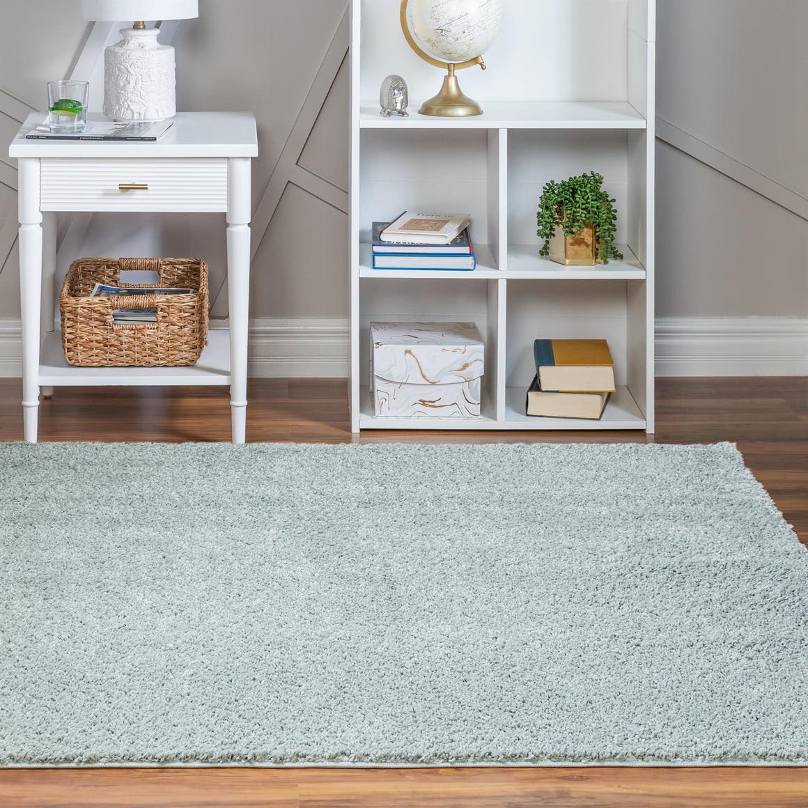 Sage Green 5' 1 x 5' 1 Soft Solid Shag Square Area Rug Thick Soft Touch Fluffy & Plush Shaggy Pile 100% Polypropylene Minimalist Carpet for Modern Home Interiors for Sale at Rug Engine