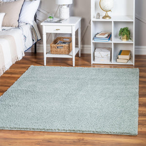 Sage Green 4' 1 x 4' 1 Soft Solid Shag Square Area Rug Thick Soft Touch Fluffy & Plush Shaggy Pile