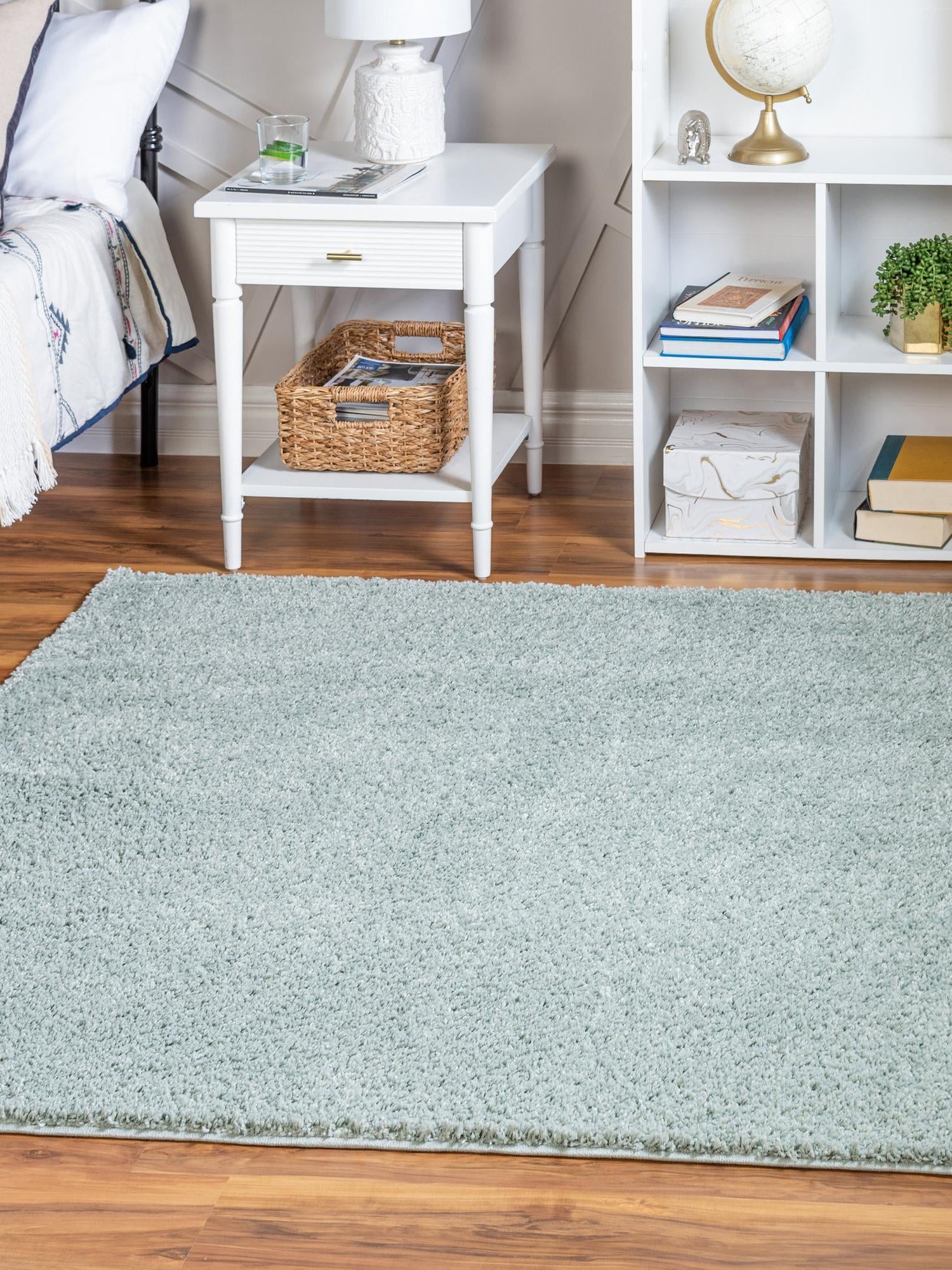 Sage Green 5' 1 x 5' 1 Soft Solid Shag Square Area Rug Thick Soft Touch Fluffy & Plush Shaggy Pile 100% Polypropylene Minimalist Carpet for Modern Home Interiors for Sale at Rug Engine