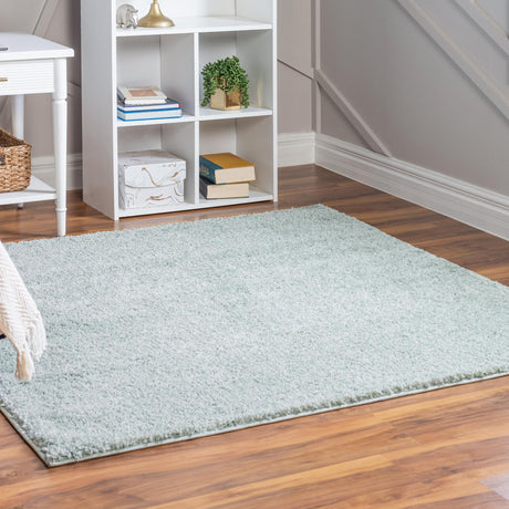 Sage Green 5' 1 x 5' 1 Soft Solid Shag Square Area Rug Thick Soft Touch Fluffy & Plush Shaggy Pile 100% Polypropylene Minimalist Carpet for Modern Home Interiors for Sale at Rug Engine