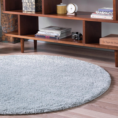Sage Green 3' 3 x 3' 3 Soft Solid Shag Round Area Rug Thick Soft Touch Fluffy & Plush Shaggy Pile 100% Polypropylene Minimalist Carpet for Modern Home Interiors for Sale at Rug Engine