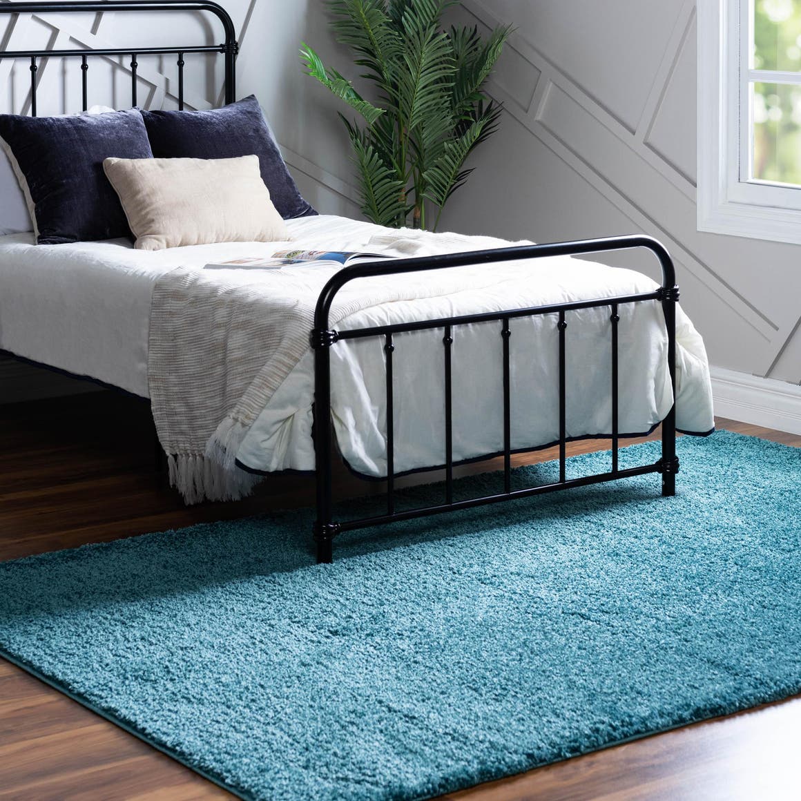Turquoise 6' 1 x 9' Soft Solid Shag Rectangle Area Rug Thick Soft Touch Fluffy & Plush Shaggy Pile 100% Polypropylene Minimalist Carpet for Modern Home Interiors for Sale at Rug Engine