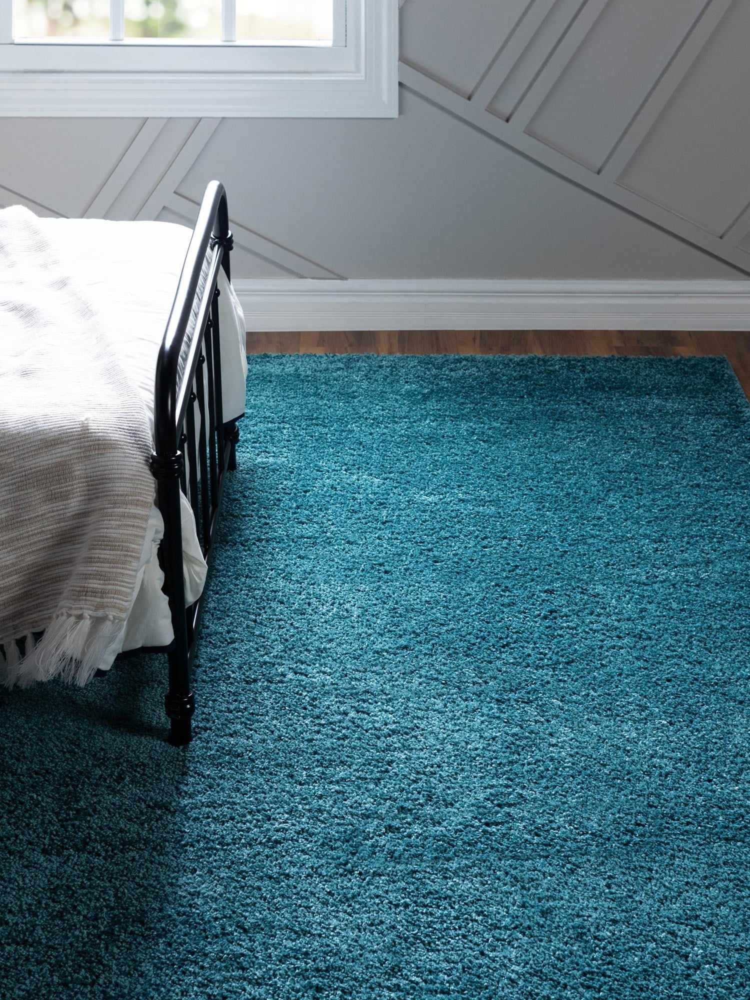 Turquoise 6' 1 x 9' Soft Solid Shag Rectangle Area Rug Thick Soft Touch Fluffy & Plush Shaggy Pile 100% Polypropylene Minimalist Carpet for Modern Home Interiors for Sale at Rug Engine