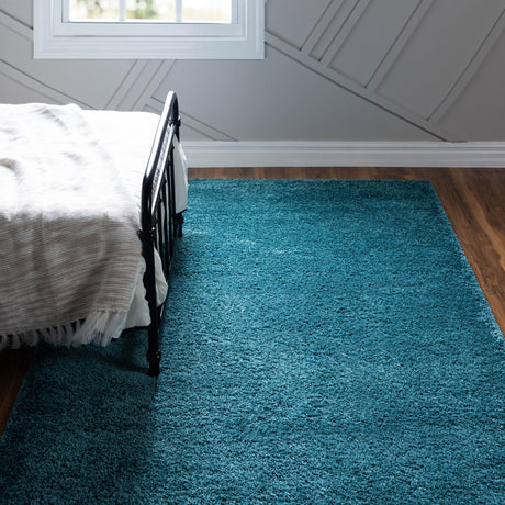 Turquoise 6' 1 x 9' Soft Solid Shag Rectangle Area Rug Thick Soft Touch Fluffy & Plush Shaggy Pile 100% Polypropylene Minimalist Carpet for Modern Home Interiors for Sale at Rug Engine