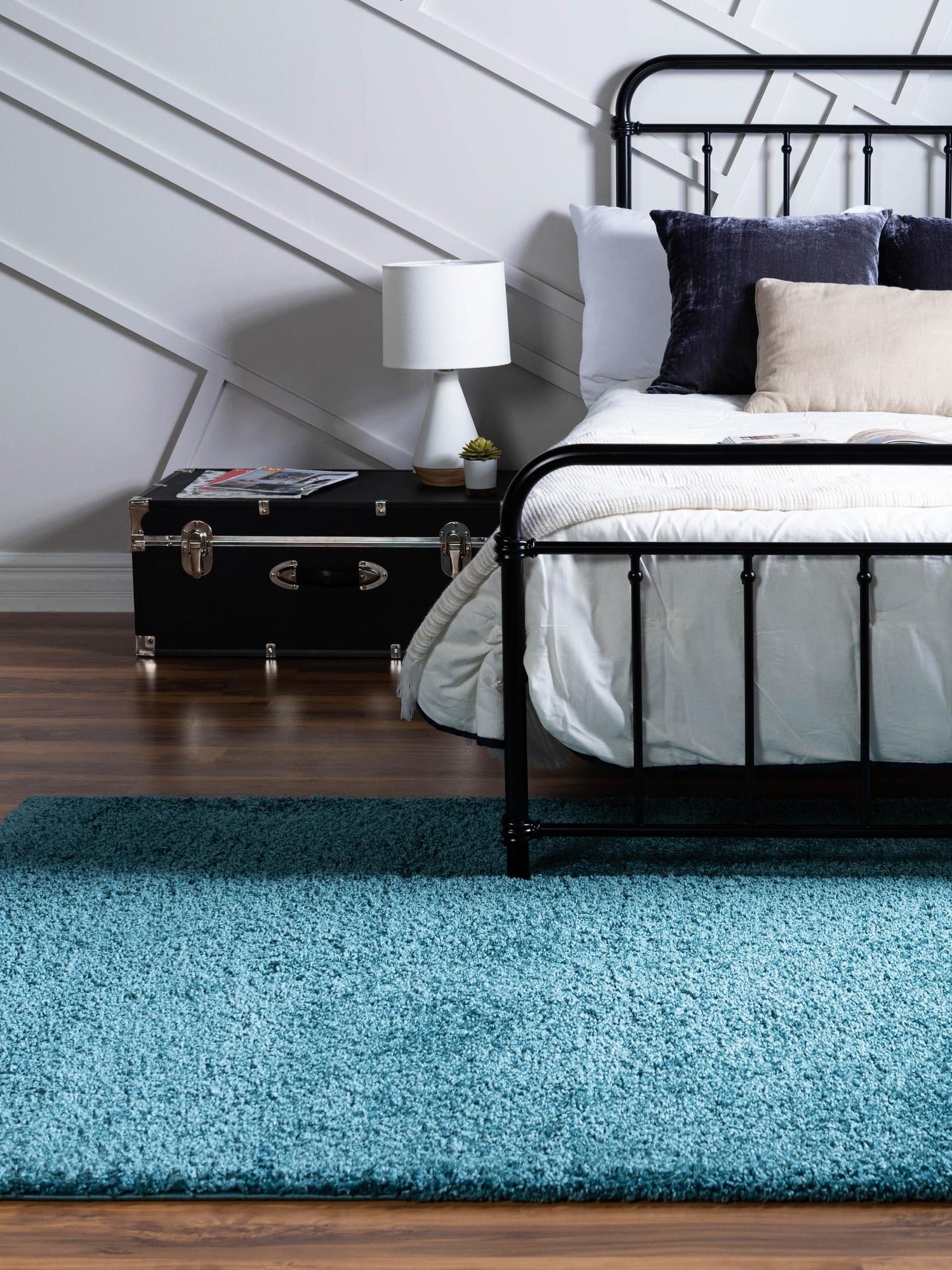 Turquoise 6' 1 x 9' Soft Solid Shag Rectangle Area Rug Thick Soft Touch Fluffy & Plush Shaggy Pile 100% Polypropylene Minimalist Carpet for Modern Home Interiors for Sale at Rug Engine