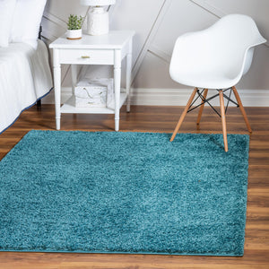 Turquoise 8' x 8' Soft Solid Shag Square Area Rug Thick Soft Touch Fluffy & Plush Shaggy Pile
