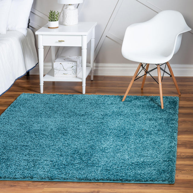 Turquoise 8' x 8' Soft Solid Shag Square Area Rug Thick Soft Touch Fluffy & Plush Shaggy Pile