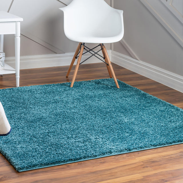 Turquoise 8' x 8' Soft Solid Shag Square Area Rug Thick Soft Touch Fluffy & Plush Shaggy Pile