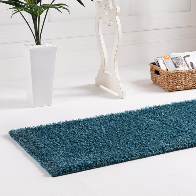 Turquoise 2' 7 x 13' 1 Soft Solid Shag Runner Area Rug Thick Soft Touch Fluffy & Plush Shaggy Pile
