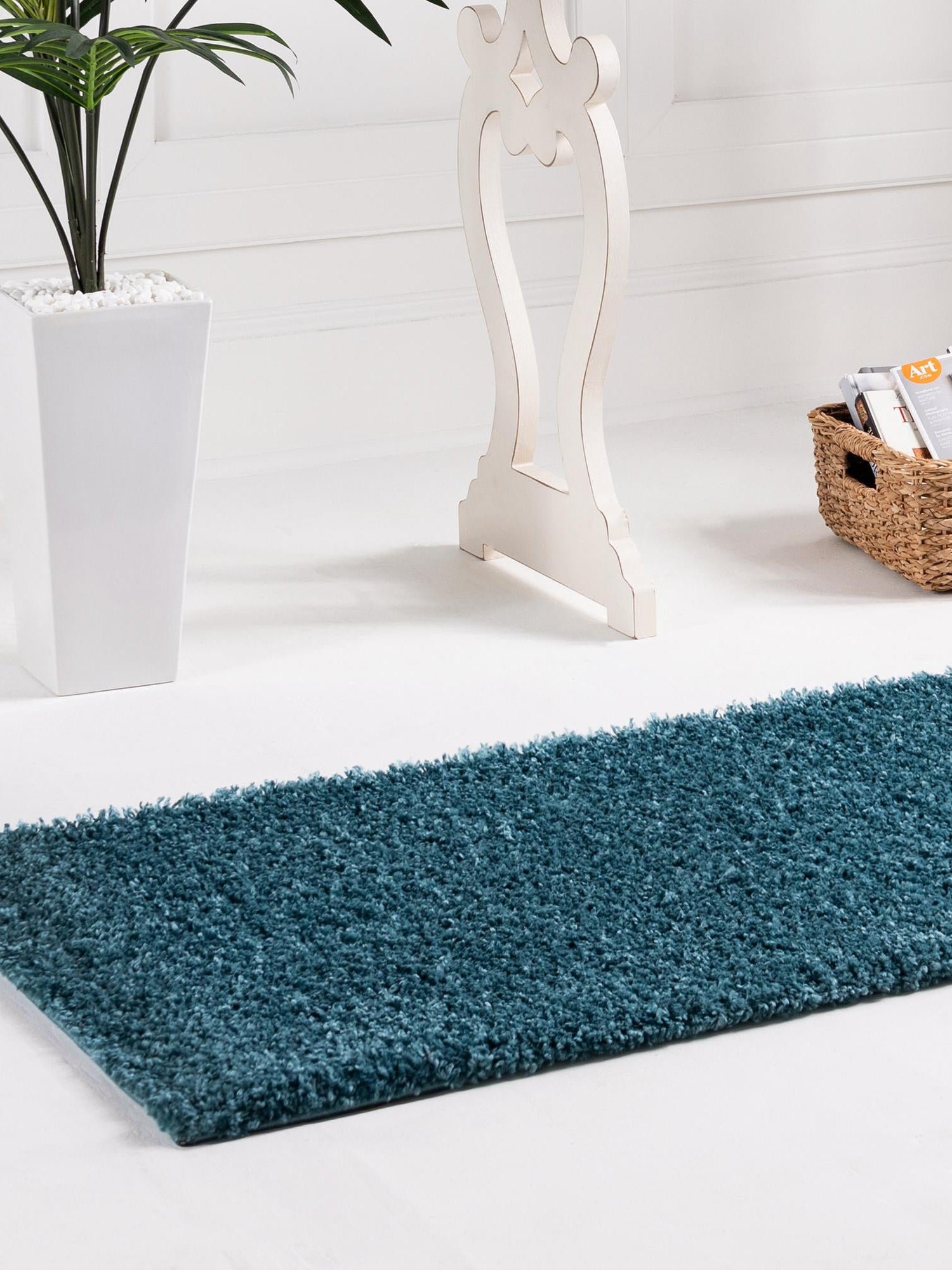 Turquoise 2' 7 x 10' Soft Solid Shag Runner Area Rug Thick Soft Touch Fluffy & Plush Shaggy Pile 100% Polypropylene Minimalist Carpet for Modern Home Interiors for Sale at Rug Engine