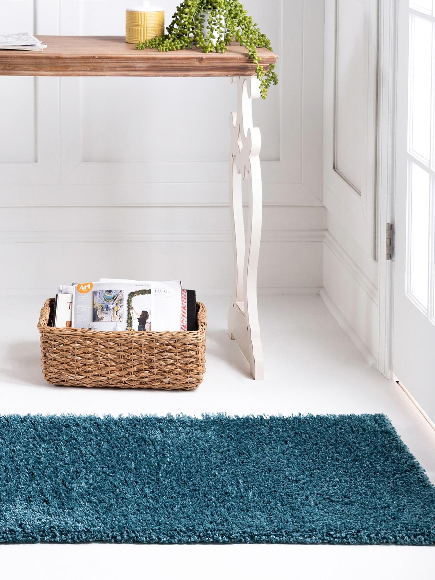 Turquoise 2' 7 x 10' Soft Solid Shag Runner Area Rug Thick Soft Touch Fluffy & Plush Shaggy Pile 100% Polypropylene Minimalist Carpet for Modern Home Interiors for Sale at Rug Engine