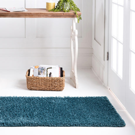 Turquoise 2' 7 x 10' Soft Solid Shag Runner Area Rug Thick Soft Touch Fluffy & Plush Shaggy Pile 100% Polypropylene Minimalist Carpet for Modern Home Interiors for Sale at Rug Engine