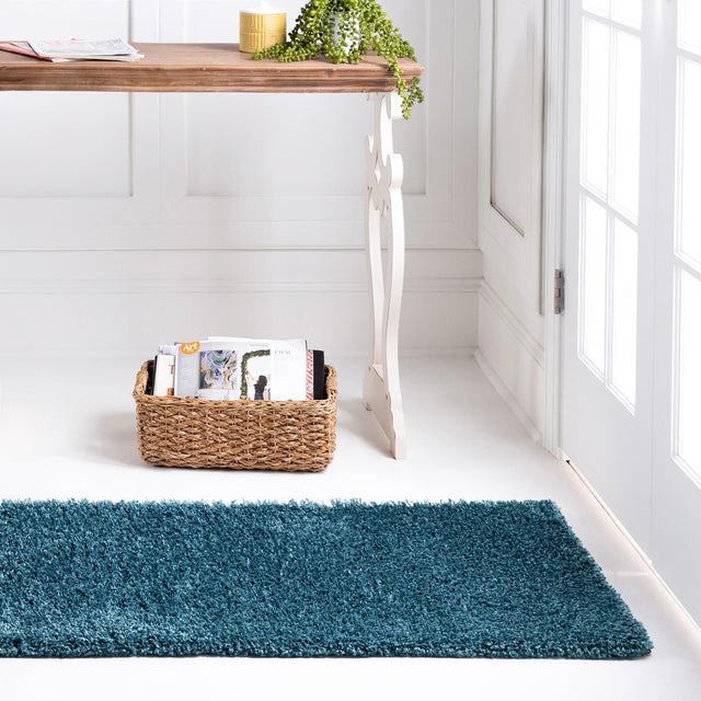 Turquoise 2' 7 x 13' 1 Soft Solid Shag Runner Area Rug Thick Soft Touch Fluffy & Plush Shaggy Pile