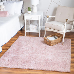 Pink 7' 10 x 7' 10 Soft Solid Shag Square Area Rug Thick Soft Touch Fluffy & Plush Shaggy Pile