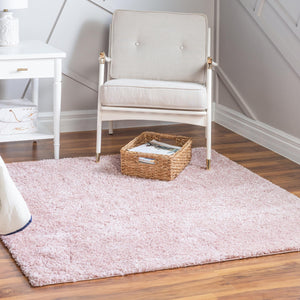 Pink 7' 10 x 7' 10 Soft Solid Shag Square Area Rug Thick Soft Touch Fluffy & Plush Shaggy Pile