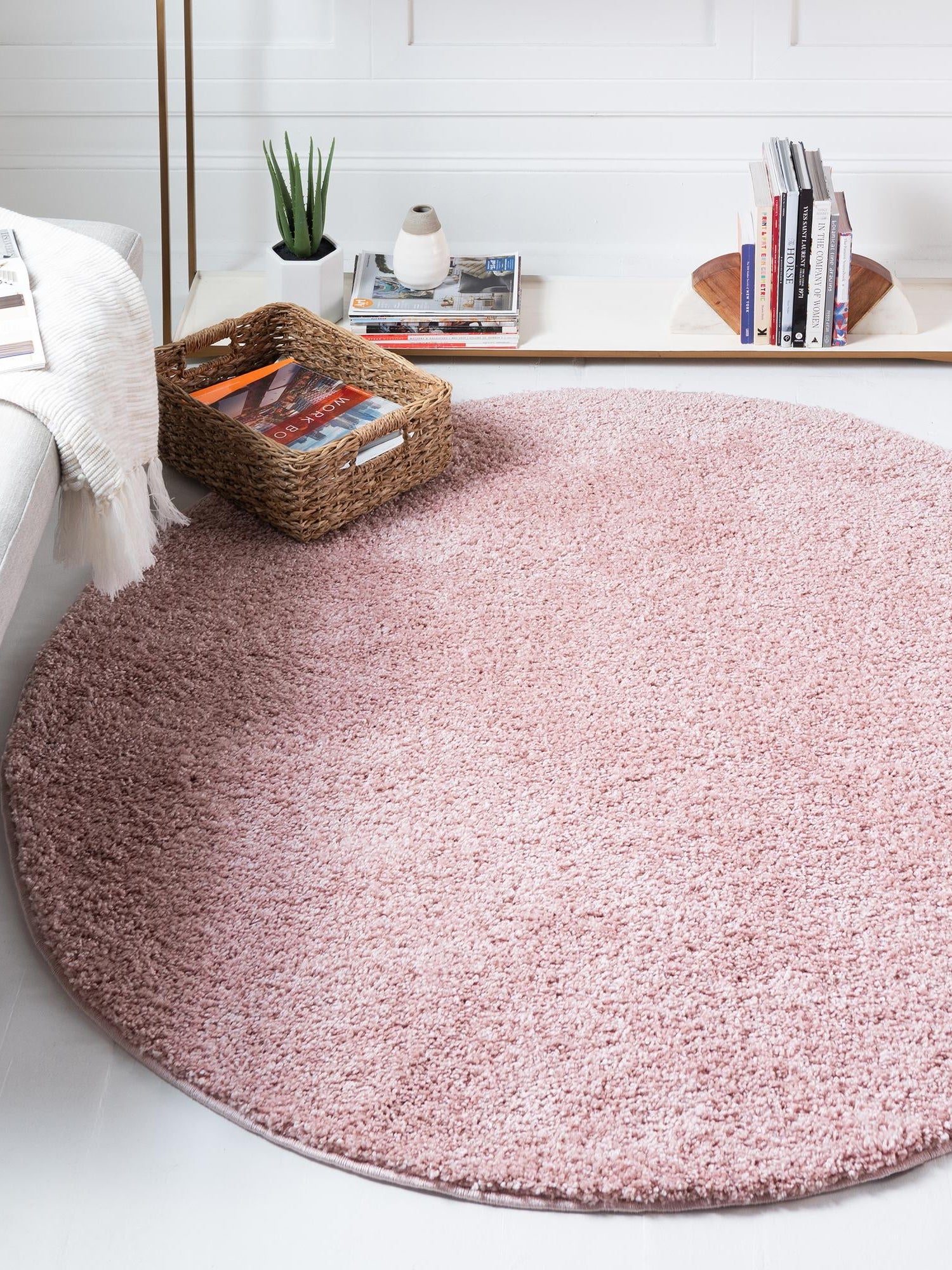 Pink 3' 3 x 3' 3 Soft Solid Shag Round Area Rug Thick Soft Touch Fluffy & Plush Shaggy Pile 100% Polypropylene Minimalist Carpet for Modern Home Interiors for Sale at Rug Engine