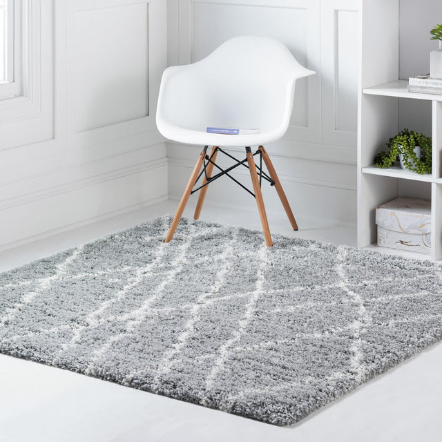 Cloud Gray 4' 1 x 4' 1 Soft Touch Shag Square Area Rug Thick Soft Touch Fluffy & Plush Shaggy Pile
