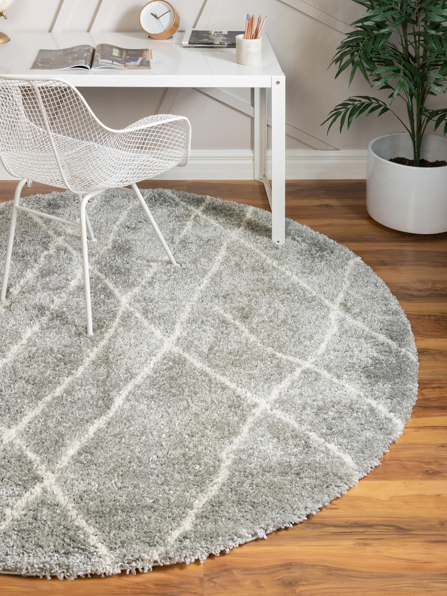 Cloud Gray 5' 3 x 5' 3 Soft Touch Shag Round Area Rug Thick Soft Touch Fluffy & Plush Shaggy Pile 100% Polypropylene Unique Carpet for Modern Home Interiors for Sale at Rug Engine