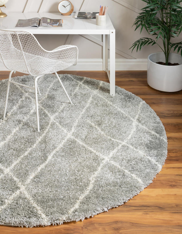 Cloud Gray 7' 10 x 7' 10 Soft Touch Shag Round Area Rug Thick Soft Touch Fluffy & Plush Shaggy Pile