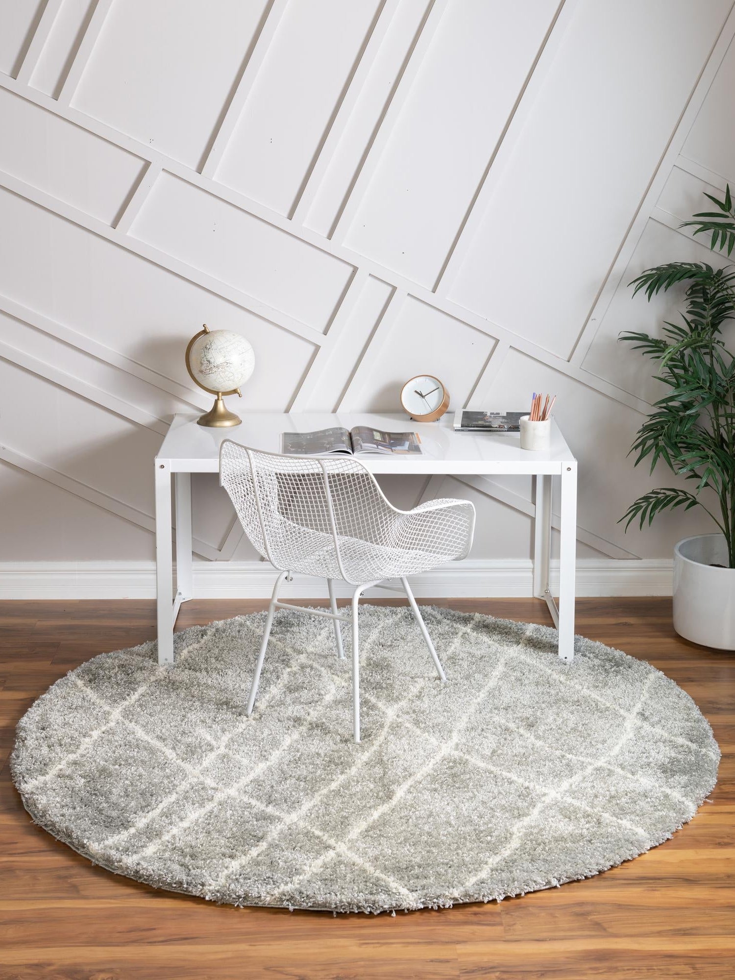 Cloud Gray 5' 3 x 5' 3 Soft Touch Shag Round Area Rug Thick Soft Touch Fluffy & Plush Shaggy Pile 100% Polypropylene Unique Carpet for Modern Home Interiors for Sale at Rug Engine