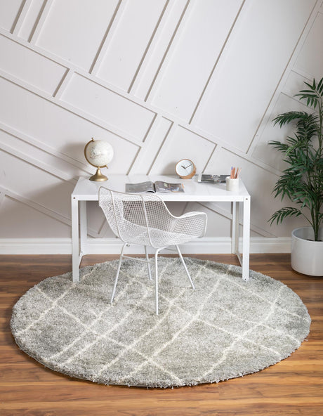 Cloud Gray 5' 3 x 5' 3 Soft Touch Shag Round Area Rug Thick Soft Touch Fluffy & Plush Shaggy Pile 100% Polypropylene Unique Carpet for Modern Home Interiors for Sale at Rug Engine