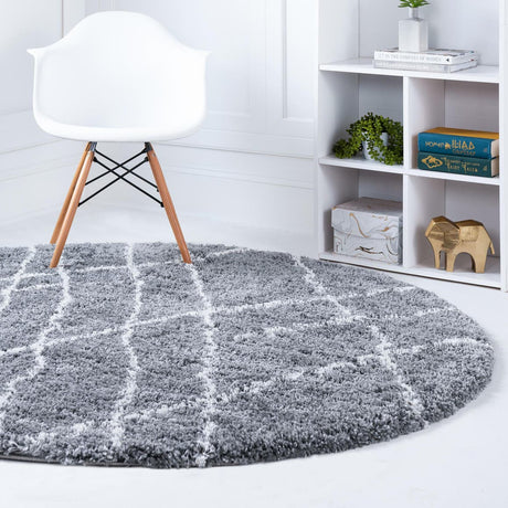 Pebble Gray 4' 1 x 4' 1 Soft Touch Shag Round Area Rug Thick Soft Touch Fluffy & Plush Shaggy Pile