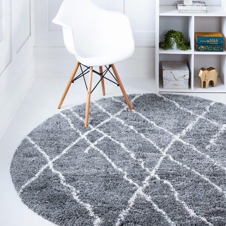 Pebble Gray 7' 10 x 7' 10 Soft Touch Shag Round Area Rug Thick Soft Touch Fluffy & Plush Shaggy Pile 100% Polypropylene Unique Carpet for Modern Home Interiors for Sale at Rug Engine