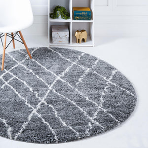 Pebble Gray 4' 1 x 4' 1 Soft Touch Shag Round Area Rug Thick Soft Touch Fluffy & Plush Shaggy Pile