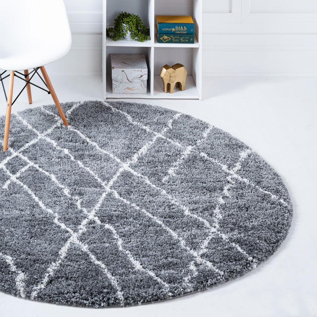 Pebble Gray 4' 1 x 4' 1 Soft Touch Shag Round Area Rug Thick Soft Touch Fluffy & Plush Shaggy Pile