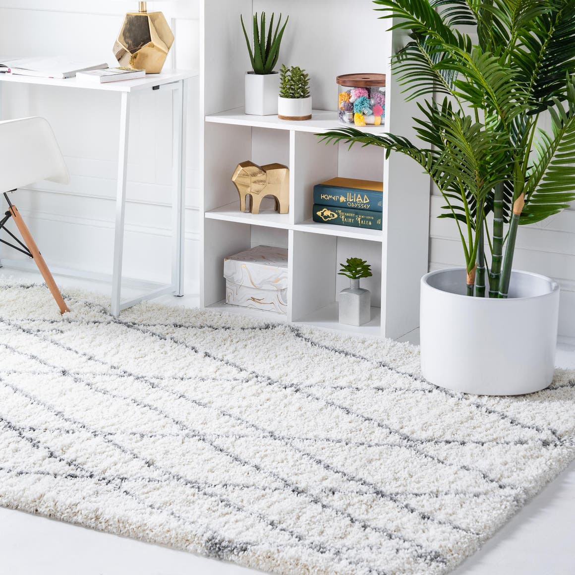 Ivory 5' 3 x 8' Soft Touch Shag Rectangle Area Rug Thick Soft Touch Fluffy & Plush Shaggy Pile 100% Polypropylene Unique Carpet for Modern Home Interiors for Sale at Rug Engine
