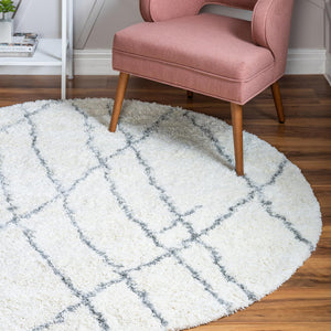 Ivory 4' 1 x 4' 1 Soft Touch Shag Round Area Rug Thick Soft Touch Fluffy & Plush Shaggy Pile