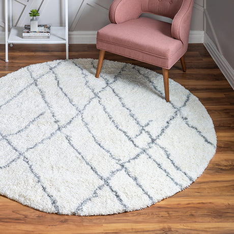 Ivory 5' 3 x 5' 3 Soft Touch Shag Round Area Rug Thick Soft Touch Fluffy & Plush Shaggy Pile 100% Polypropylene Unique Carpet for Modern Home Interiors for Sale at Rug Engine