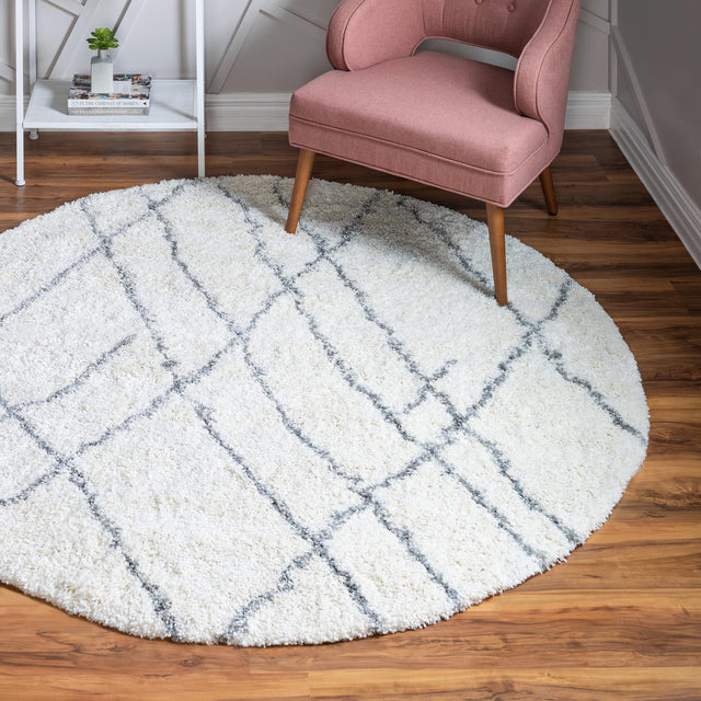 Ivory 4' 1 x 4' 1 Soft Touch Shag Round Area Rug Thick Soft Touch Fluffy & Plush Shaggy Pile