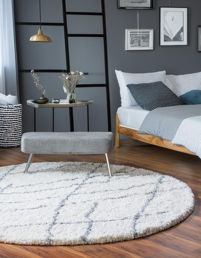 Ivory 4' 1 x 4' 1 Soft Touch Shag Round Area Rug Thick Soft Touch Fluffy & Plush Shaggy Pile
