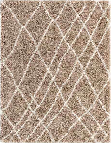 Khaki 9' 10 x 13' 1 Soft Touch Shag Rectangle Area Rug Thick Soft Touch Fluffy & Plush Shaggy Pile