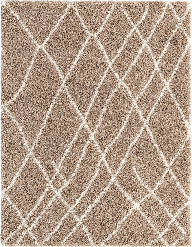 Khaki 9' 10 x 13' 1 Soft Touch Shag Rectangle Area Rug Thick Soft Touch Fluffy & Plush Shaggy Pile