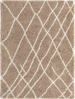 Khaki 9' x 12' Soft Touch Shag Rectangle Area Rug Thick Soft Touch Fluffy & Plush Shaggy Pile